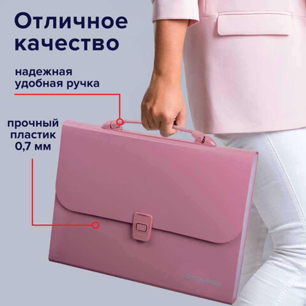 Папка-портфель пласт. BRAUBERG А4 (327х254х30мм), 13 отделений, розовый, 221441