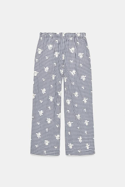 ZARA БРЮКИ-КЮЛОТЫ В КЛЕТКУ С ВЫШИВКОЙ В КОМПЛЕКТЕ, ТЕМНО-СИНИЙ/БЕЛЫЙ