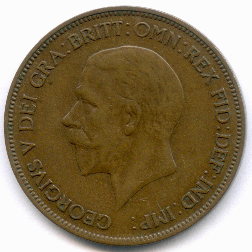 1 пенни 1936 год. Великобритания (Георг V). Бронза, диаметр 30.8 мм. VF-XF