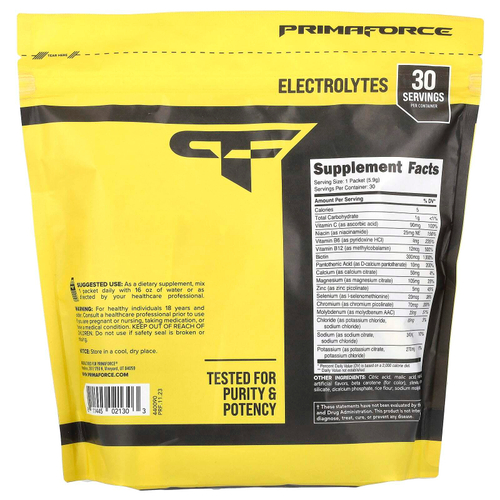 Primaforce, Electrolytes, улучшенный комплекс для увлажнения, персик и манго, 30 пакетиков по 5,9 г (0,21 унции)