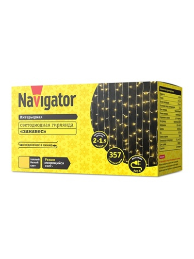 Гирлянда светодиодная 61 864 NGF-C01-357WW-8-2х1.5m-230-TR-IP20 Navigator 61864