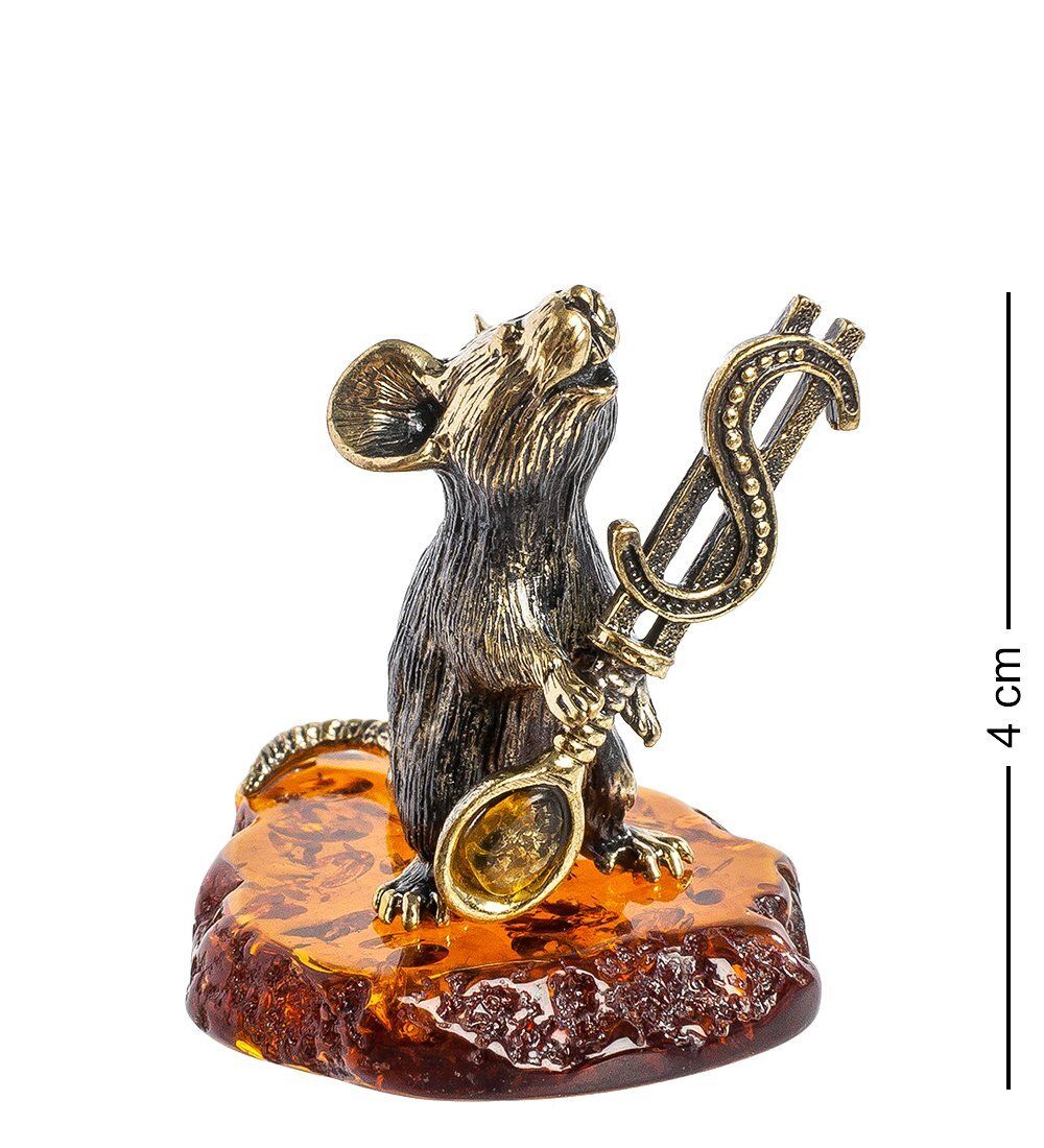 Народные промыслы AM-1118 Фигурка «Мышь с ложкой-Доллар» (латунь, янтарь)