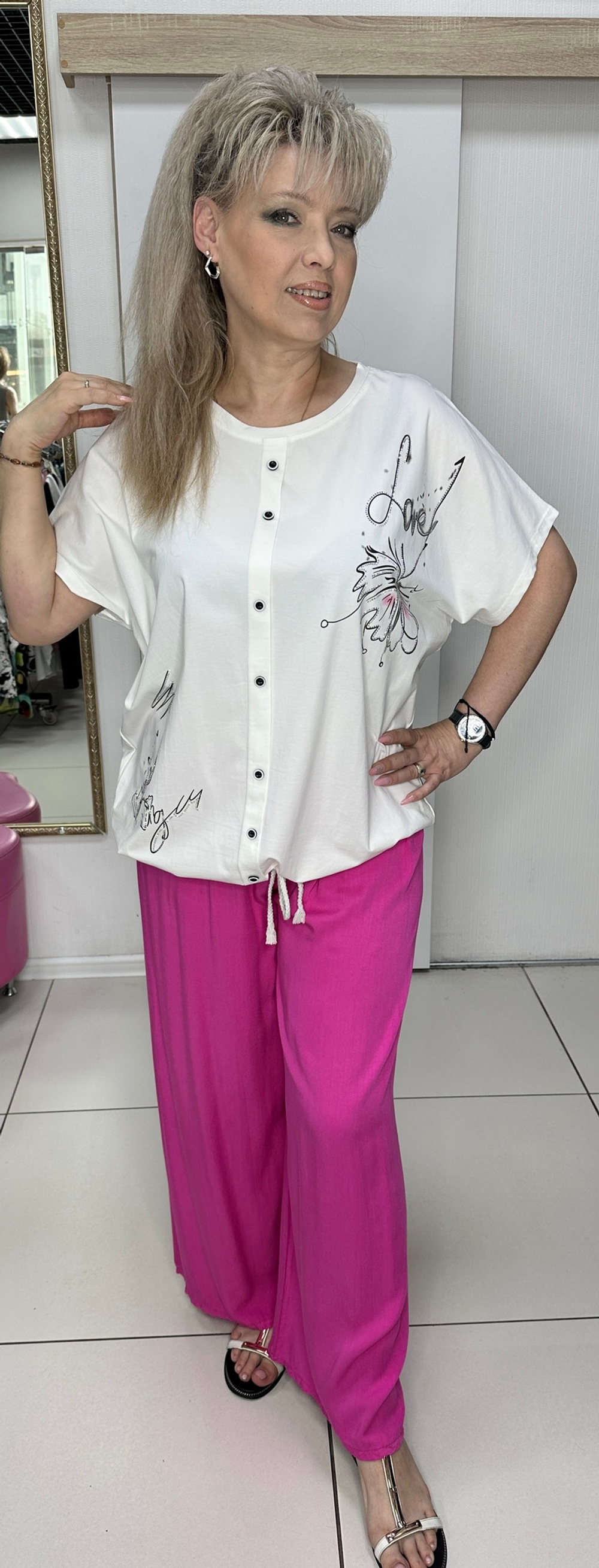 Белый коттоновый блузон "обманка" на кулиске