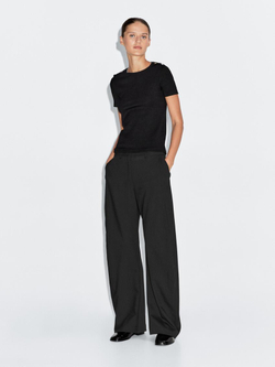 Massimo Dutti Футболка с коротким рукавом и пуговицами на плечах, черный