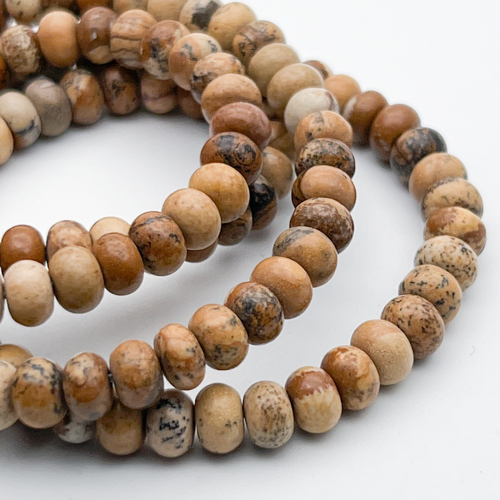 "Яшма пейзажная", размер около 6*4 мм, цена за 22-23 шт (1/4 нити)