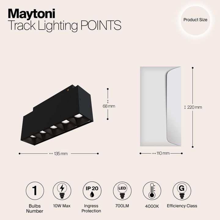 Трековый светодиодный светильник для магнитного шинопровода Maytoni Track lamps TR014-2-10W4K-B