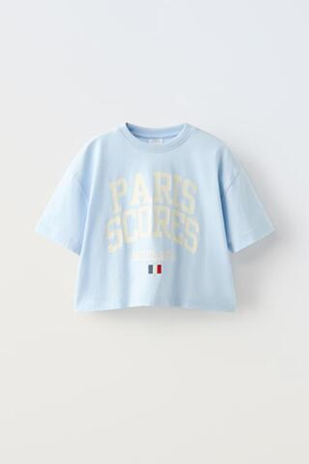 ZARA ФУТБОЛКА С НАДПИСЬЮ, НЕБЕСНО-ГОЛУБОЙ