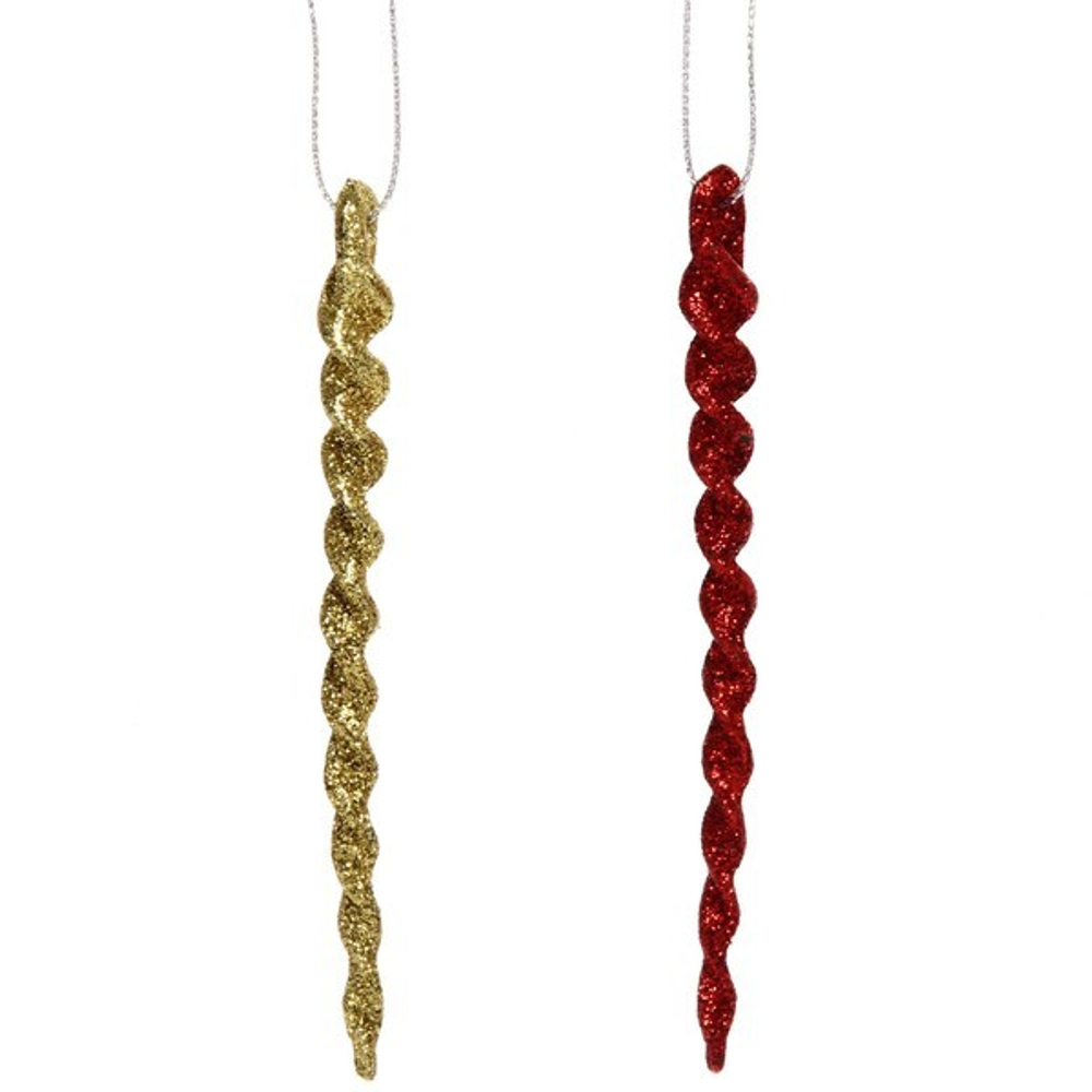 Подвески в блестках «Ледяные сосульки» 10 см (набор 2шт), красный/золото
