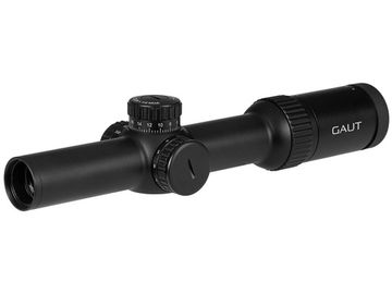 Прицел Gaut  Obsidian 1-8x24, сетка X2, оптоволоконная подсветка (точка), 30мм, поправки 1/2 МОА, IPX7, ударная стойкость-ускорение 1000g, 512г