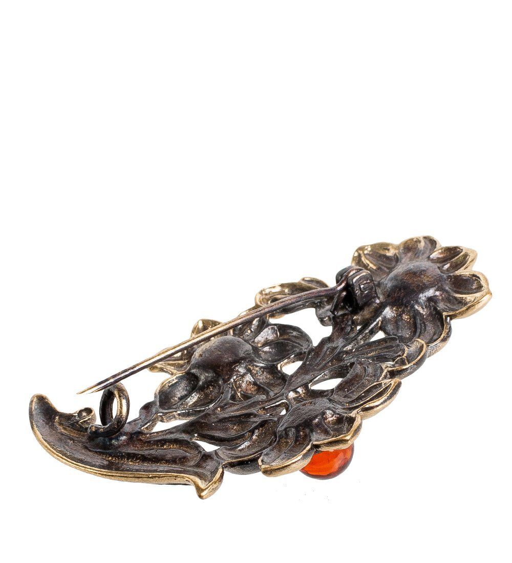 AM- 883 Брошь «Букет Незабудок» (латунь, янтарь)