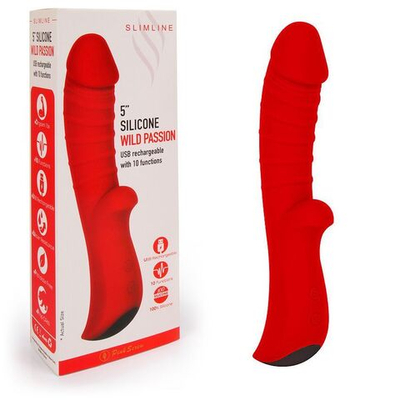 Красный вибромассажер 5 Silicone Wild Passion - 19,1 см. (Цвет: красный)