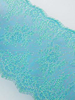 Кружево шантильи тихоокеанский синий с нитью лимон-лайм неэластичное ширина 22 см длина 1.45 м