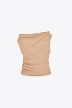 ZARA АСИММЕТРИЧНЫЙ ТОП СО СБОРКАМИ, БЕЖЕВЫЙ