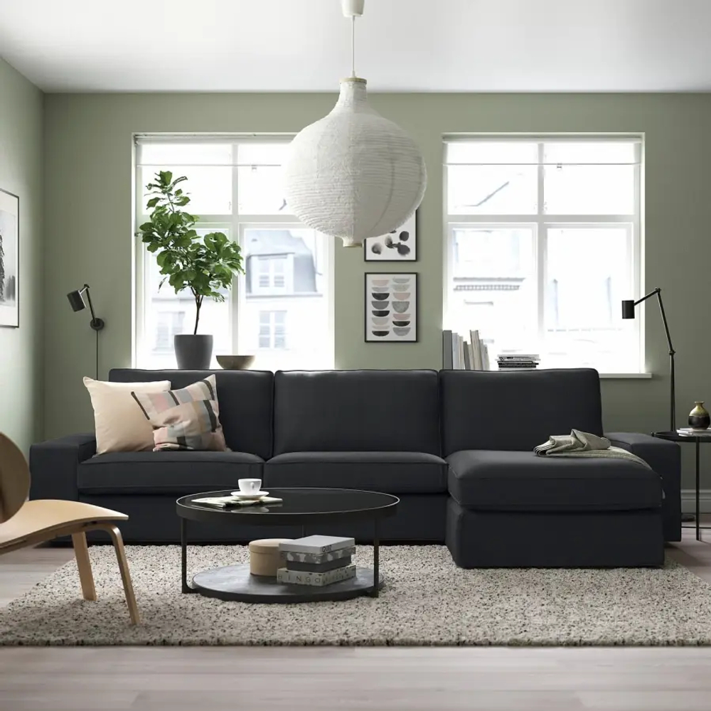 Диван 4-местный с оттоманкой - IKEA KIVIK/КИВИК ИКЕА, темно-серый