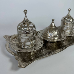 Кофейный набор "Хюрем" на 2 персоны с лукумницей и подносом/ACAR. Турция (серебристый)