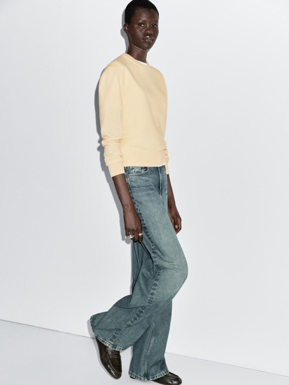 Massimo Dutti Свитер из смесовой шерсти с круглым вырезом, ванильный