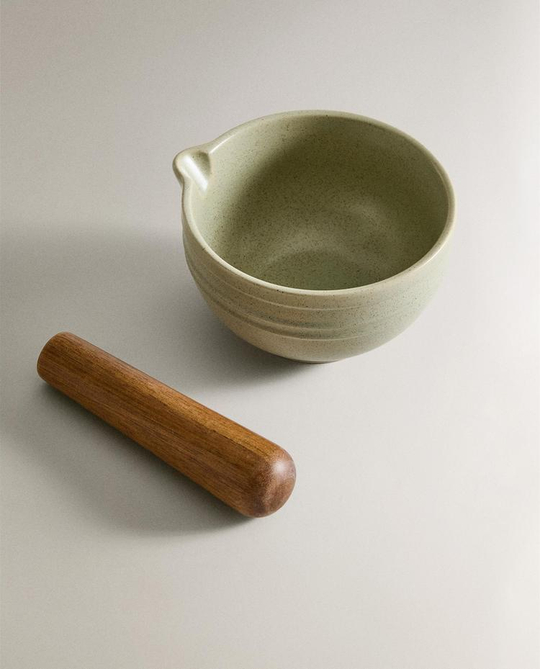 ZARA HOME КЕРАМИЧСЕКАЯ ЧАША С ПЕСТИКОМ, ЗЕЛЕНЫЙ