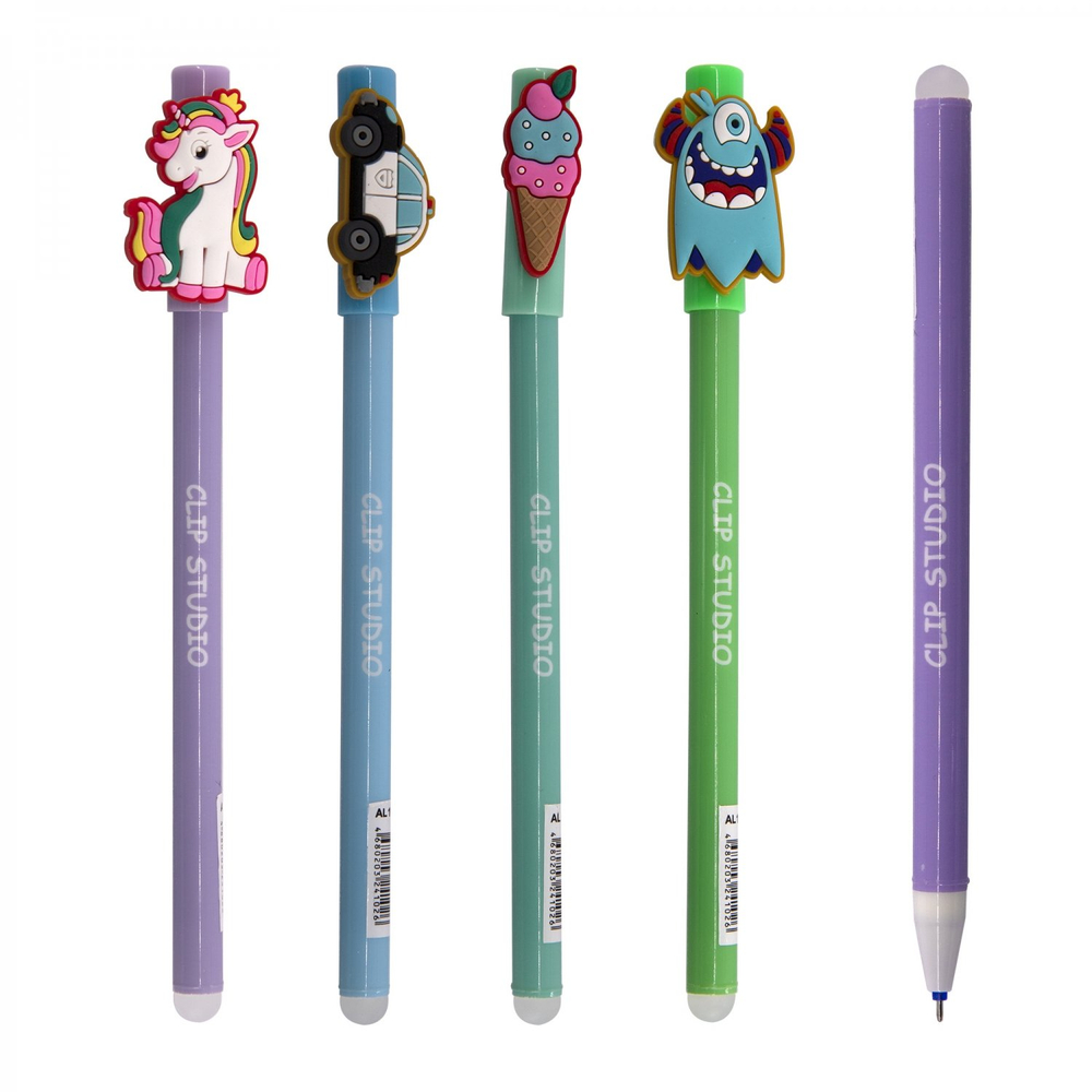 Ручка гелевая пиши-стирай Alingar, "Ассорти", 0,5 мм, синяя, фигурный колпачок, круглый, цветной, пластиковый корпус, картонная упаковка