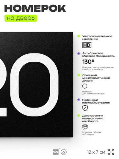Номер на дверь 420, табличка на дверь для офиса, квартиры, кабинета, аудитории, склада, черная 120х70 мм, Айдентика Технолоджи