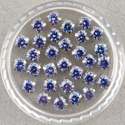 Фианиты шатоны в оправах, танзанитовый/платина