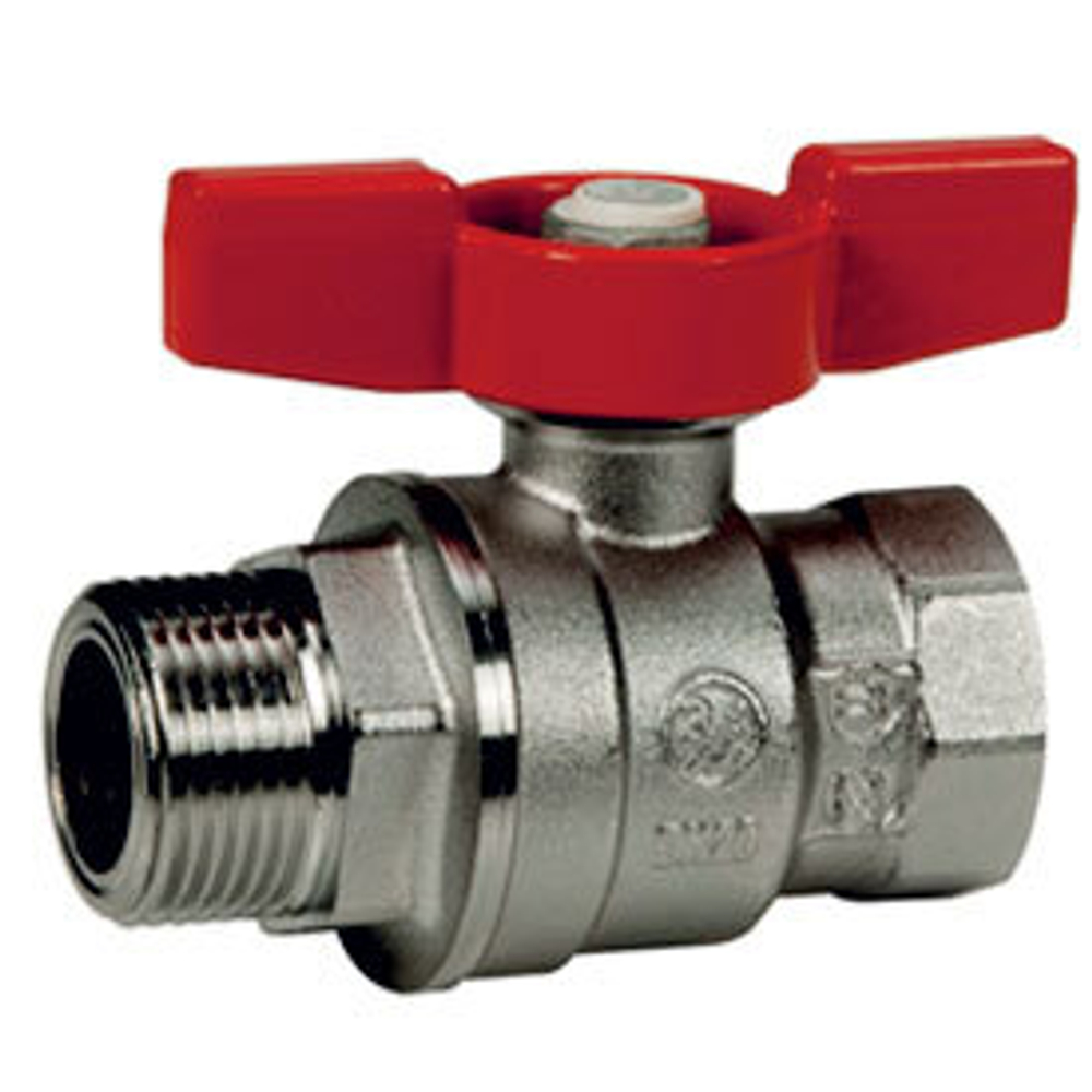 Кран шаровой полнопроходной Giacomini R854 - 1/2" (ВР/НР, PN35, Tmax 185°C, ручка-бабочка красная)