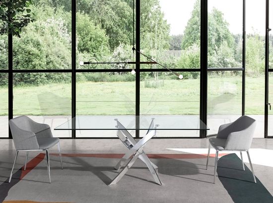 Стол обеденный прямоугольный F2133 /1061 стекло 140x95 с ножками из нержавеющей стали