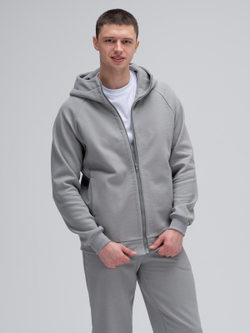 Толстовка на молнии с капюшоном теплая. Грей