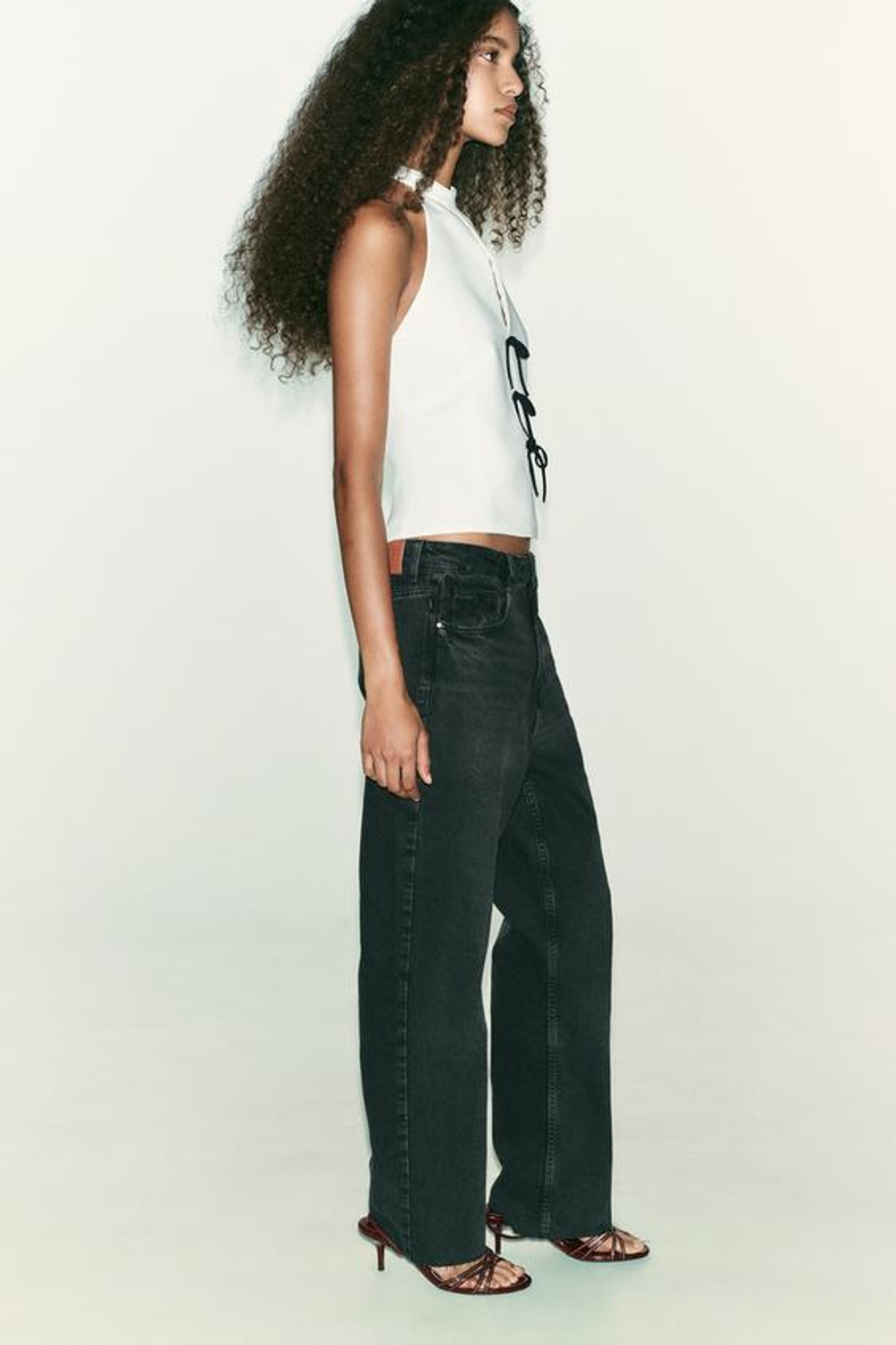 ZARA ТОП С ГОРЛОВИНОЙ ХАЛТЕР И БАНТАМИ, ЭКРЮ