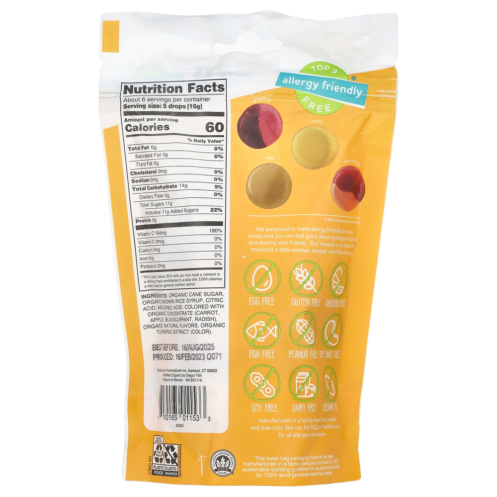 YumEarth, органические леденцы, витамин C, с цитрусовым вкусом, 93,6 г (3,3 унции)