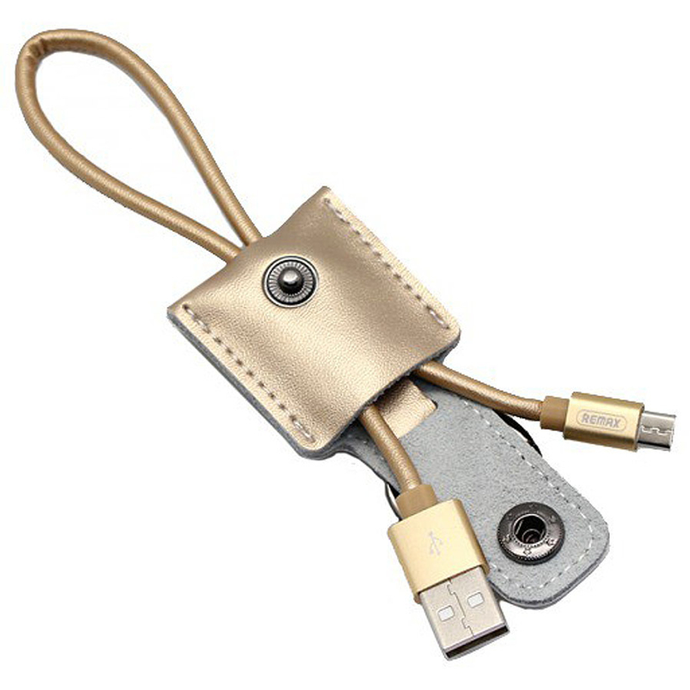 Кабель USB - MicroUSB Remax RC-079m (брелок выдвижной, 300 мм.) Золото