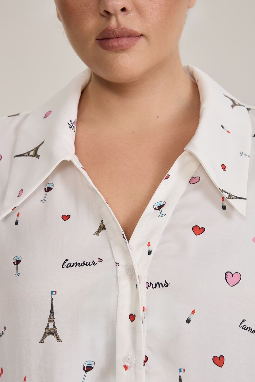 Блузка с отложным воротником, принт Париж