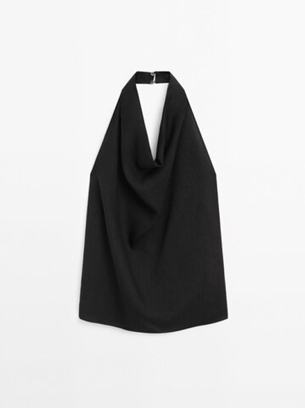 Massimo Dutti Топ с горловиной халтер и сборками, черный