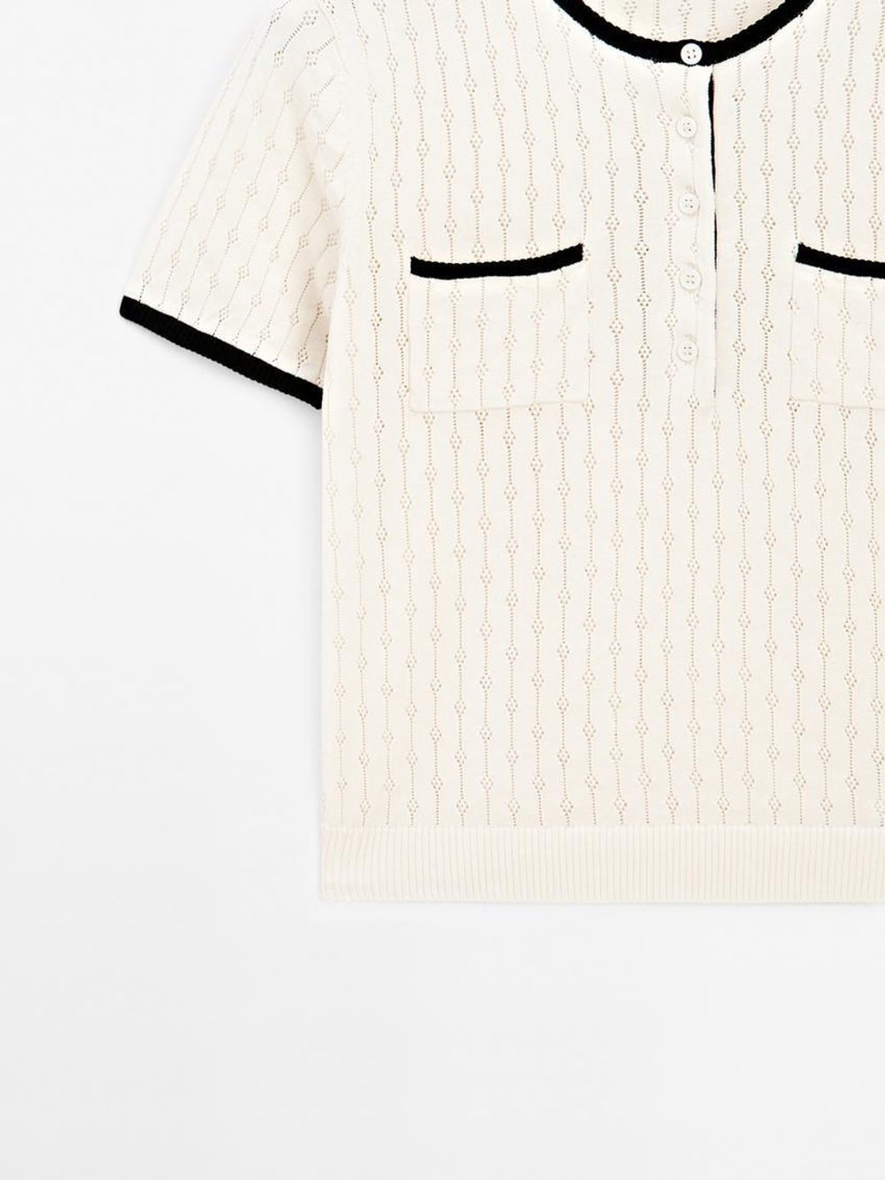 Massimo Dutti Свитер из ажурного трикотажа, натуральный