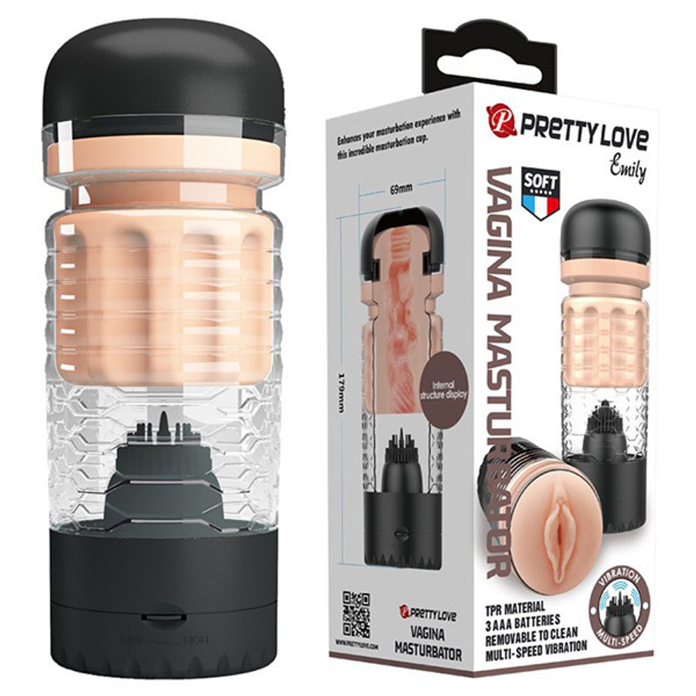 Вибромастурбатор-вагина 17,9см в черной колбе Pretty Love Emily BM-00900T65