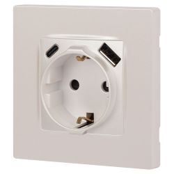 Розетка ЭРА Серия 12 12-4108-15 2P+E 16A-250В со шторками с USB type-A+C 5В-3А перламутр