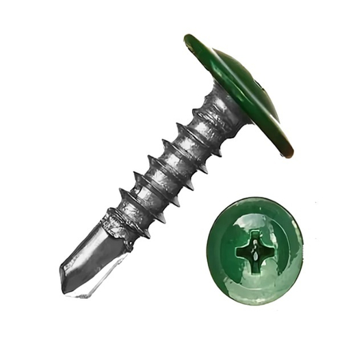 Саморез 4.2х16 с прессшайбой сверло цинк RAL 6005 зелёный