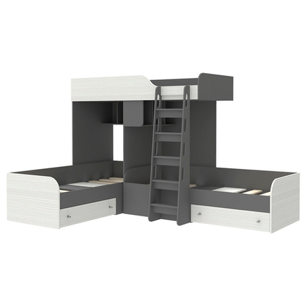 Кровать-чердак КарИВи Трио Темно-серый Белое Дерево