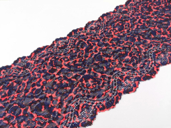 Эластичное кружево, 17 см, леопардовый принт, темно-синий, черный и арбузный (Арт: EK-2664), м