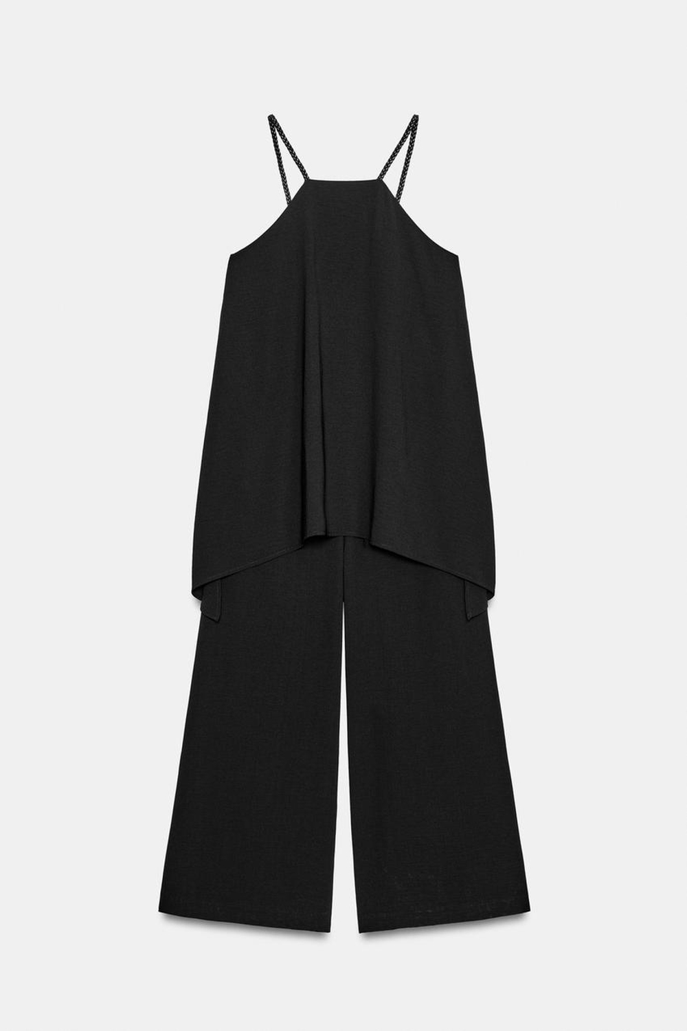 ZARA КОМБИНЕЗОН С ПЛЕТЕНЫМИ БРЕТЕЛЯМИ, ЧЕРНЫЙ