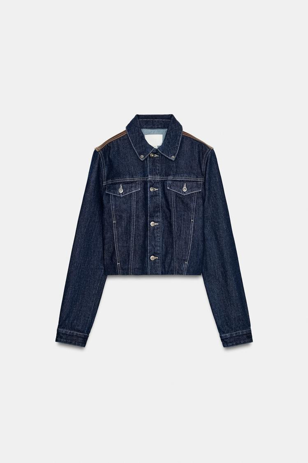 ZARA КУРТКА ИЗ ДЕНИМА И КОЖИ, ТЕМНЫЙ ИНДИГО