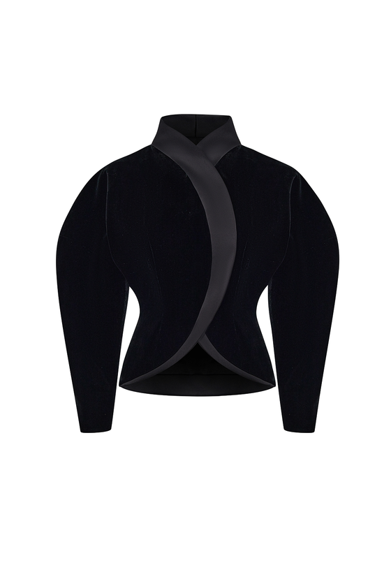 Объемный жакет из бархата и атласа