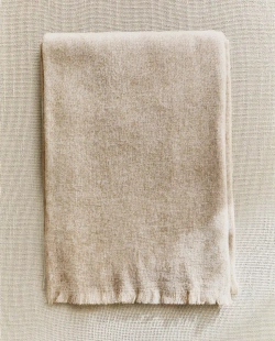 ZARA HOME ПЛЕД С БАХРОМОЙ, ЭКРЮ