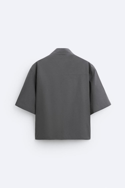 ZARA РУБАШКА CROPPED FIT, СЕРЫЙ