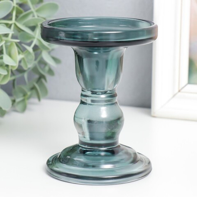 Подсвечник стекло "Подиум" д-2 и 7 см дымка 8,5х8,5х11 см