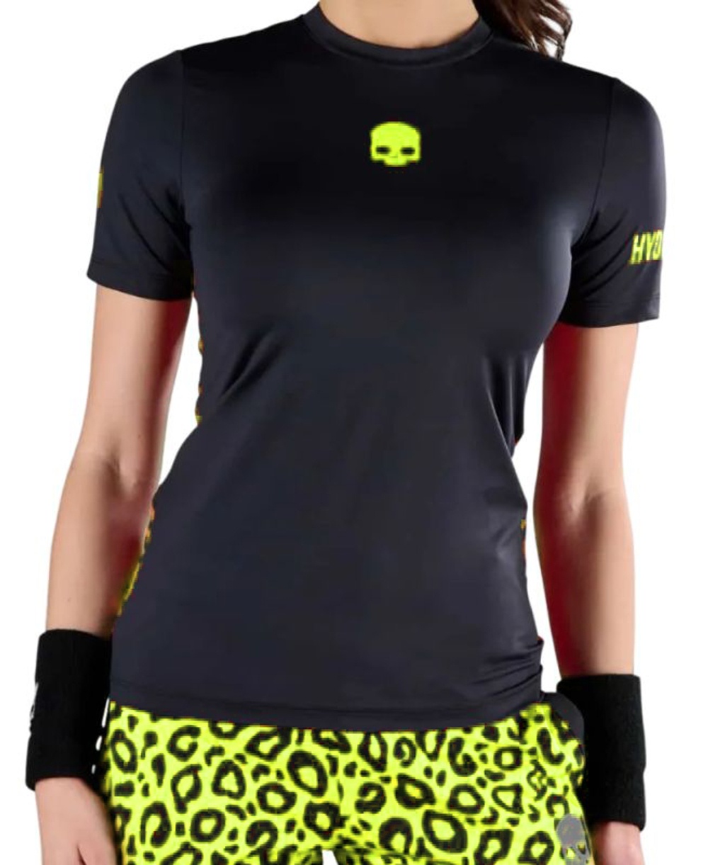 Женская теннисная футболка Hydrogen Panther Tech - black/yellow fluo