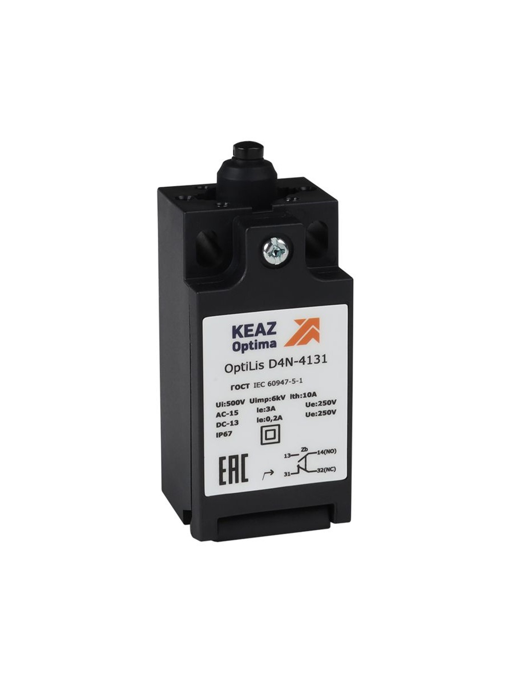 Выключатель концевой OptiLiS D4N-4131 толкатель пластик. EN 50047 XCKN2112P20 КЭАЗ 365302