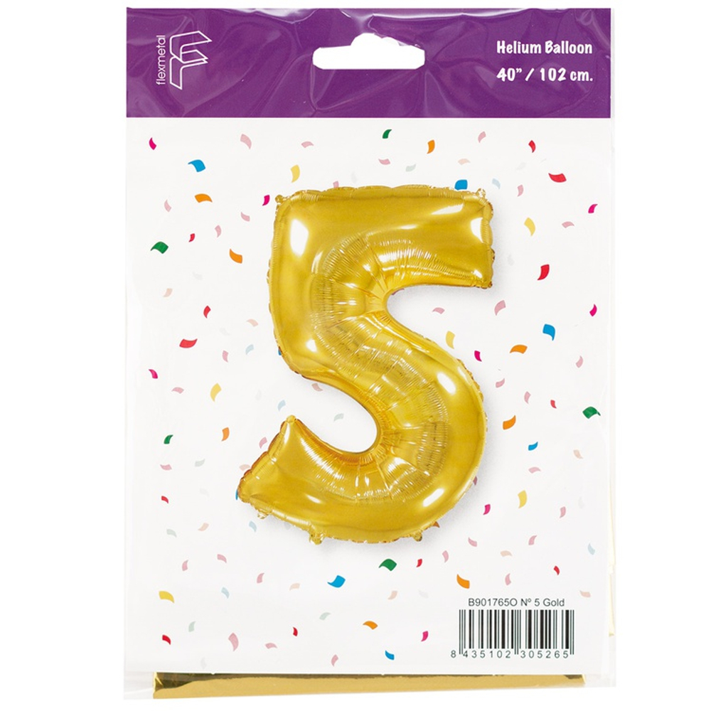 Шар фольгированный Цифра 5 101 см (Золотой)