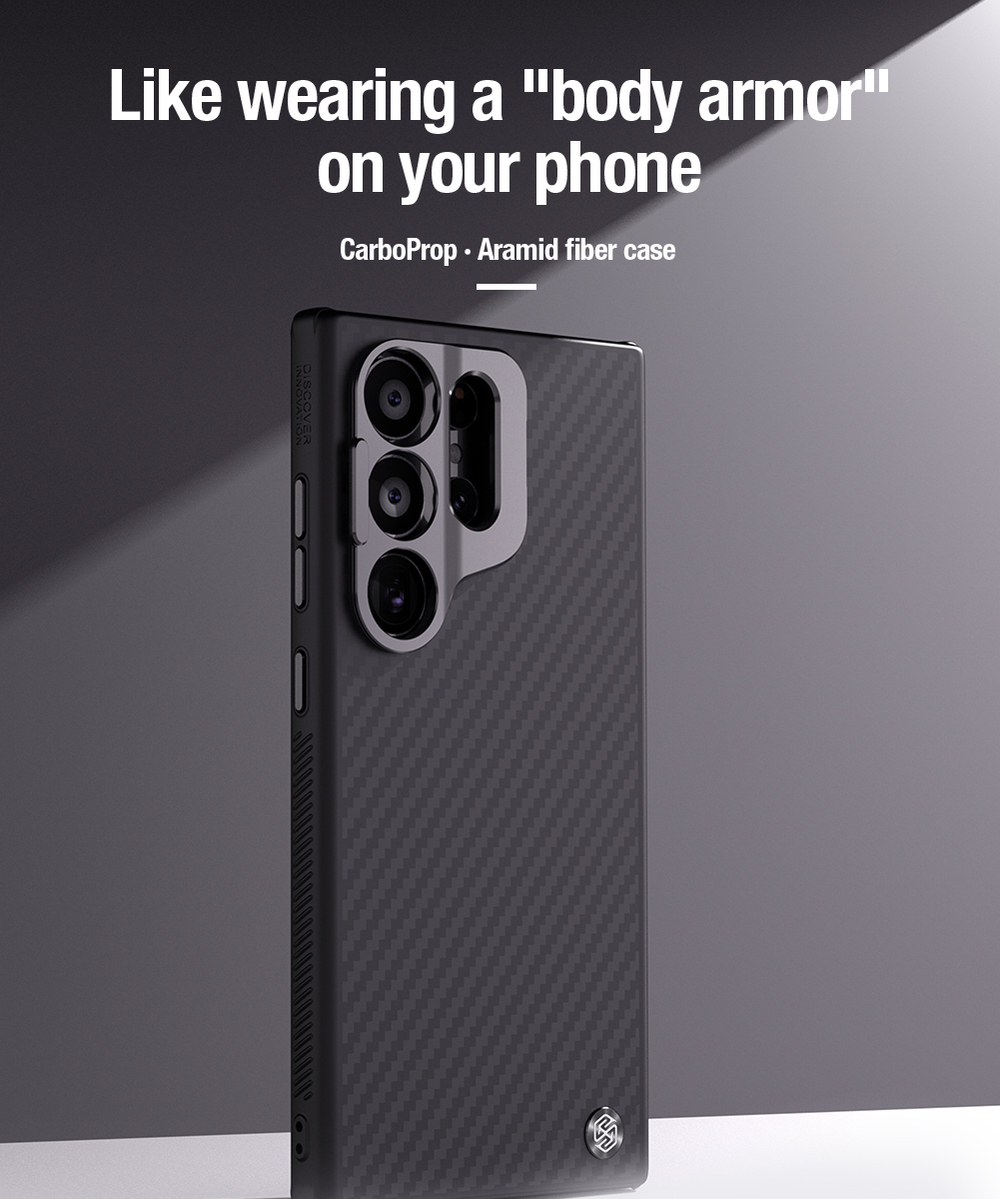 Чехол от Nillkin из арамидного карбона (кевлар) для Samsung Galaxy S24 Ultra, серия CarboProp Case (Camera-visible Version)