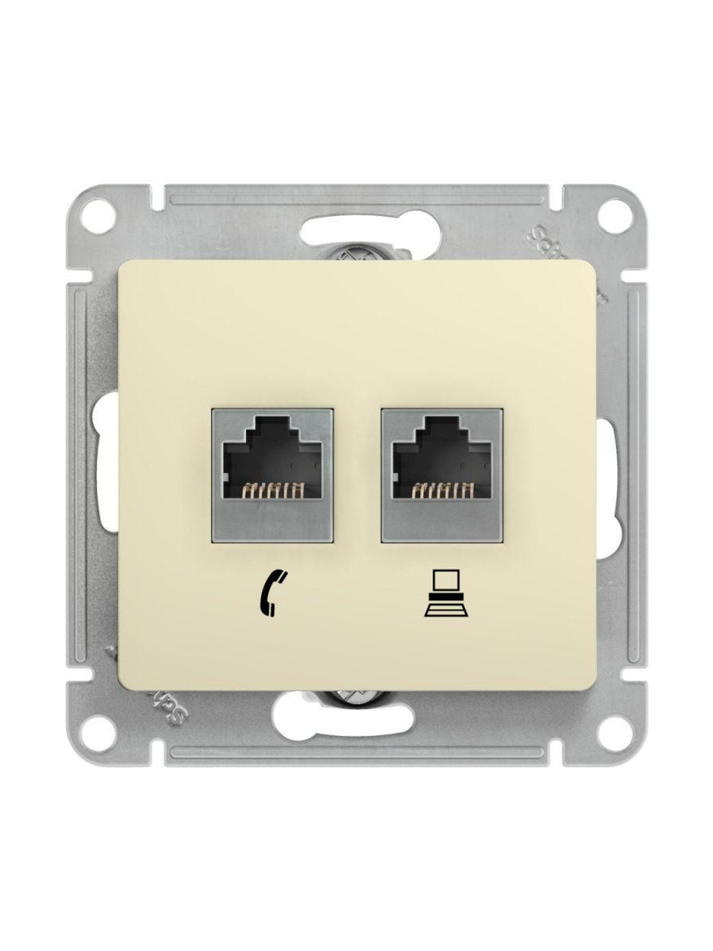 Розетка компьютерная + телефонная 2-м СП Glossa RJ45 + RJ11 кат.5E механизм беж. SE GSL000285