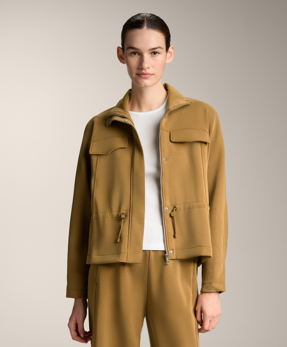 Oysho Укороченная куртка с регулируемой талией из модала с начесом, оливковый